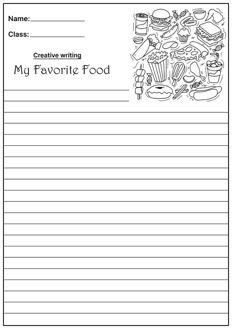 Creative Writing Activity Worksheet, Creative Writing Worksheets for preschool, Creative Writing Worksheets for kids, My Favorite food Creative Writing, Creative Writing Worksheets for school, English Creative Writing Worksheets, My Favorite food Creative Writing Worksheets, English Worksheets, My Favorite food Worksheets, creative writing worksheets, Writing Worksheets, my favorite food, Creative writing for schools, creative writing worksheet template, essay worksheets, school worksheets Writing Prompts For 5th Grade, Writing Worksheets For Kids, English Writing Practice, Creative Writing Topics, 30 Journal Prompts, Creative Writing Worksheets, English Creative Writing, Creative Writing Exercises, Creative Writing Lesson