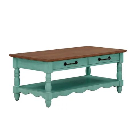 The Pioneer Woman Helen Coffee Table Made With Solid Wood Frame, Teal - Walmart.com Eclectic Coffee Tables, Table With Turned Legs, Teal Table, Multifunctional Table, Traditional Coffee Table, Wood Cocktail Table, Painted Stools, Sitting Rooms, Rattan Coffee Table