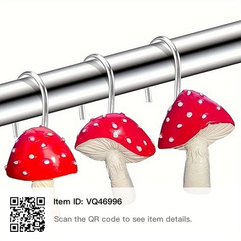 Shower Hanger, Retro Bathroom Decor, Fancy Bathroom, Red And White Mushroom, Retro Bathroom, Curtain Hangers, Cottage Core Decor, Bathroom Decor Colors, Retro Bathrooms