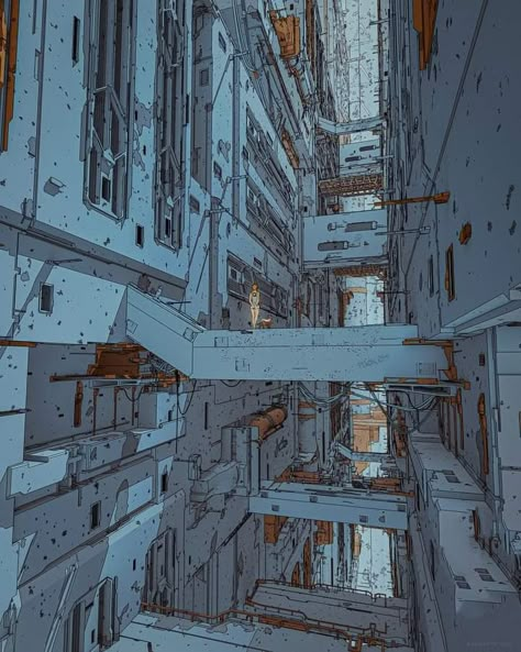 Scifi City, Rain World, Future Cities, Brutalism Architecture, Location Design, Sci Fi Environment, Perspective Art, Background Drawing, Cyberpunk City