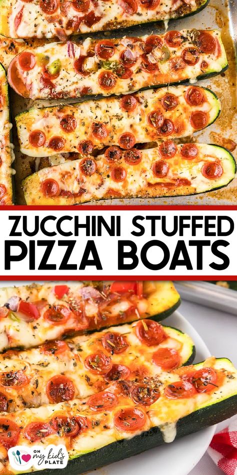 Vegetable Zucchini Boats, Zucchini Boat Ideas, On My Kids Plate Recipes, Pizza Stuffed Zucchini Boats, Zucchini Recipes Pizza, Zucchini Boats Baking Recipes, Stuffed Zucchini Boats With Spinach And Ricotta, Healthy Zucchini Boats, Zucchini Freezer Meals