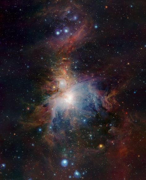 VISTA's infrared view of the Orion Nebula* Astral Sea, Carl Sagan Cosmos, Tata Surya, Telescope Images, Hubble Images, Stars In The Sky, Orion Nebula, Hubble Space, Space Photos