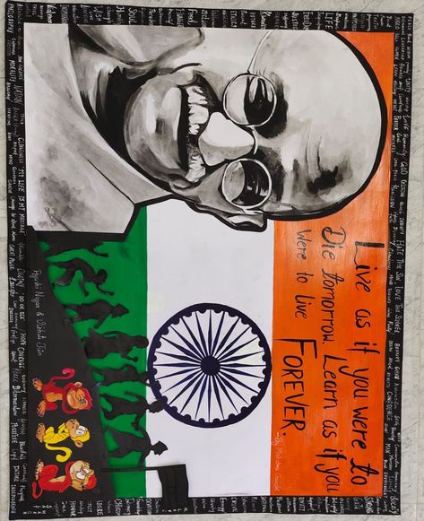 2 October Gandhi Jayanti Board Decoration, Gandhi Jayanti Bulletin Board Ideas, Gandhi Jayanti Board Decoration, Gandhi Jayanti Decoration In School, Gandhi Jayanti Creatives, Gandhi Jayanti Poster Drawing, Gandhi Jayanti Creative Ideas, Patriotism Art, Notice Board Decoration