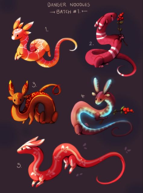 Danger Noodles, Cute Kawaii Animals, Cute Fantasy Creatures, Cute Animal Drawings Kawaii, Creature Drawings, Fantasy Creatures Art, Cute Dragons, Anime Animals, Mythical Creatures Art