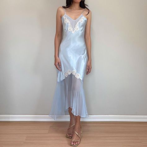 I might be biased but you should probably buy this on Depop 👍 https://depop.app.link/psXZdNYvmrb Blue Satin Gown, Blondie Lockes, Siren Dress, Vintage Victoria Secret, Bridal Nightwear, Long Nightgown, Vintage Slip Dress, Sewing Lingerie, Satin Gown