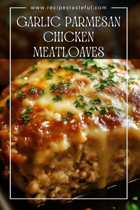 These Garlic Parmesan Chicken Meatloaves are a deliciously tender and flavorful twist on a classic dish. Made with ground chicken and a blend of Parmesan and garlic, they are perfect for a cozy family dinner. Garlic Parmesan Meatloaves, Ground Chicken Parmesan Patties, Quick And Easy Ground Chicken Recipes, Garlic Chicken Meatloaf, Chicken Parmesan Meatballs Recipe, Garlic Parm Chicken Meatloaves, Parmesan Chicken Meatloaf, Garlic Parmesan Meatloaf, Garlic Parm Chicken Meatloaf