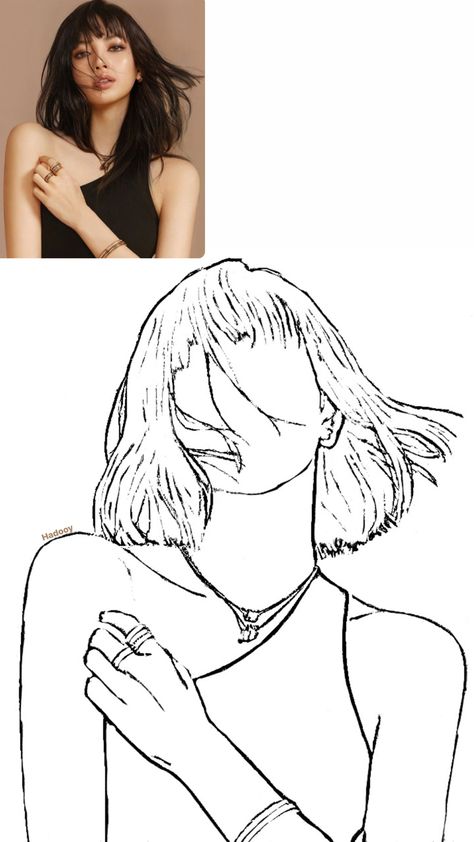 Lisa Outline Drawing, Blackpink Sketch Easy, Blackpink Outline Drawing, Lisa Art Drawing, Lisa Blackpink Sketch, Blackpink Line Art, Lisa Blackpink Drawing, Lisa Line Art, Lisa Sketch