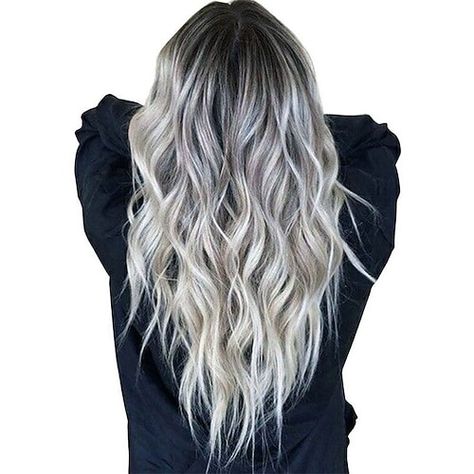 Blonde Ombre Hair, Grey Hair Wig, Platinum Blonde Balayage, Silver Wigs, Black Wavy Hair, Blonde Balayage Highlights, Balayage Ombré, Long Curly Wig, Grey Wig