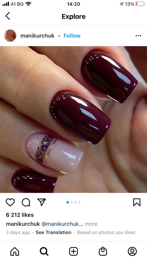 Maroon Nail Polish, Maroon Acrylic Nails, Maroon Nail Art, Maroon Nail Designs, Maroon Nail, Nail Polish Ideas, Elegant Touch Nails, Bright Nail Art, Feet Nail Design