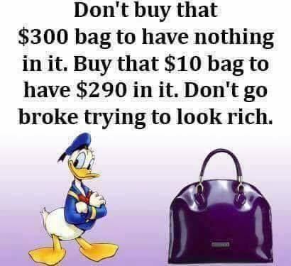 Don't buy that $300 bag to have nothing in it. Buy that $10 bag to have $290 in it. Don't go broke trying to look rich Rich Pictures, Look Rich, How To Look Rich, To Look, That Look, Tumblr, Twitter, Quotes, 10 Things