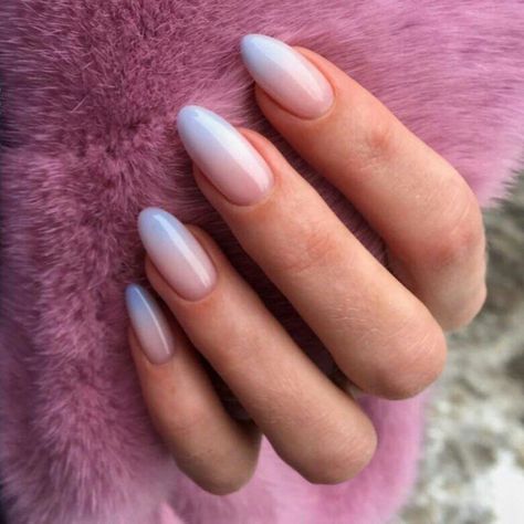 French Manicure Designs, Baby Blue Nails, Blue Tips, Ombre Acrylic Nails, Easy Nails, Almond Nails Designs, Almond Acrylic Nails, Summer Acrylic Nails, Nailed It