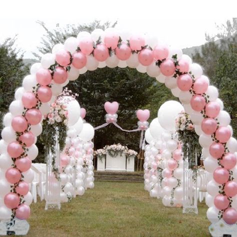 White and pink wedding balloon arch Balloon Arch Frame, Wedding Decorations Pictures, Balloon Arch Decorations, Birthday Balloons Pictures, Wedding Balloon Decorations, Balloon Display, Arch Decoration, Large Balloons, Balloon Columns