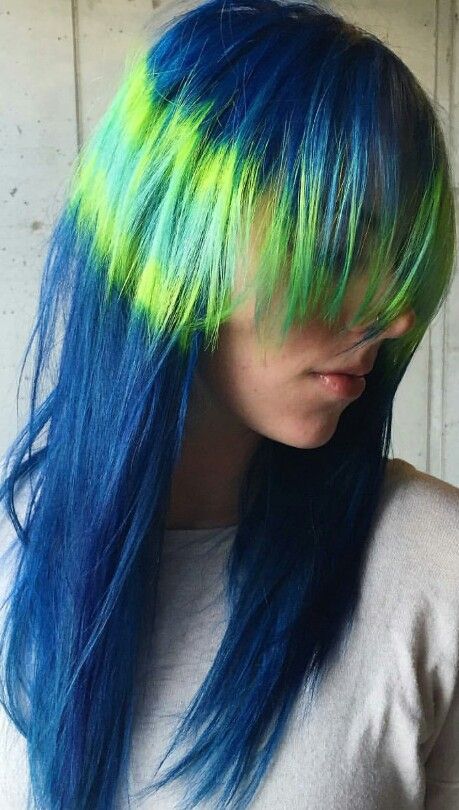 Royal blue electric green unique dyed hair inspiration @jshermansalon Blue And Orange Hair, Green And Blue Hair, Unique Dyed Hair, Blue And Green Hair, Green Blue Hair Dye, Blue And Neon Green Hair, Lime Green And Blue Hair, Dark Blue And Neon Green Hair, Vibrant Green Hair