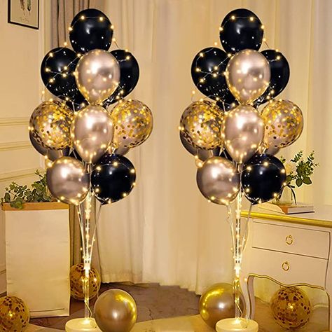 Men Bachelor Party, Black And Gold Party Decorations, Balloon Stand, Balloon Holders, Black And Gold Balloons, 50th Birthday Decorations, Gold Party Decorations, Gold Confetti Balloons, 21 Birthday