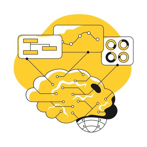 Data Analysis Illustration, Analysis Illustration, Brain Illustration, Brain System, Neural Connections, Illustration Process, Brain Learning, Data Processing, Vector Clipart