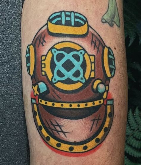 Divers Helmet Tattoo, Old Diver Helmet, Diver Helmet Tattoo, Diver Helmet, Diver Tattoo, Divers Helmet, Helmet Tattoo, Traditional Tattoo Old School, Nautical Art