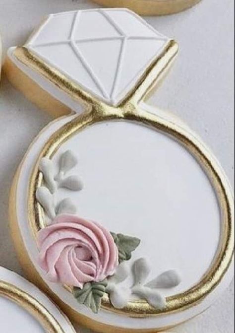 Engagement Ring Decorated Cookies, Wedding Ring Cookies Royal Icing, Wedding Ring Decorated Cookies, Diamond Ring Cookies Decorated, Wedding Cutout Cookies, Bride Cookies Decorated, Bride To Be Cookies Decorated, Engagement Ring Cookies Decorated, Engagement Sugar Cookies Decorated