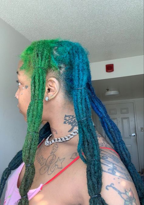 Blue And Green Locs, Blue And Purple Locs, Blue Soft Locs, Teal Locs, Lavender Locs, Locs Colors, Green Locs, Blue Locs, Blue Dreadlocks