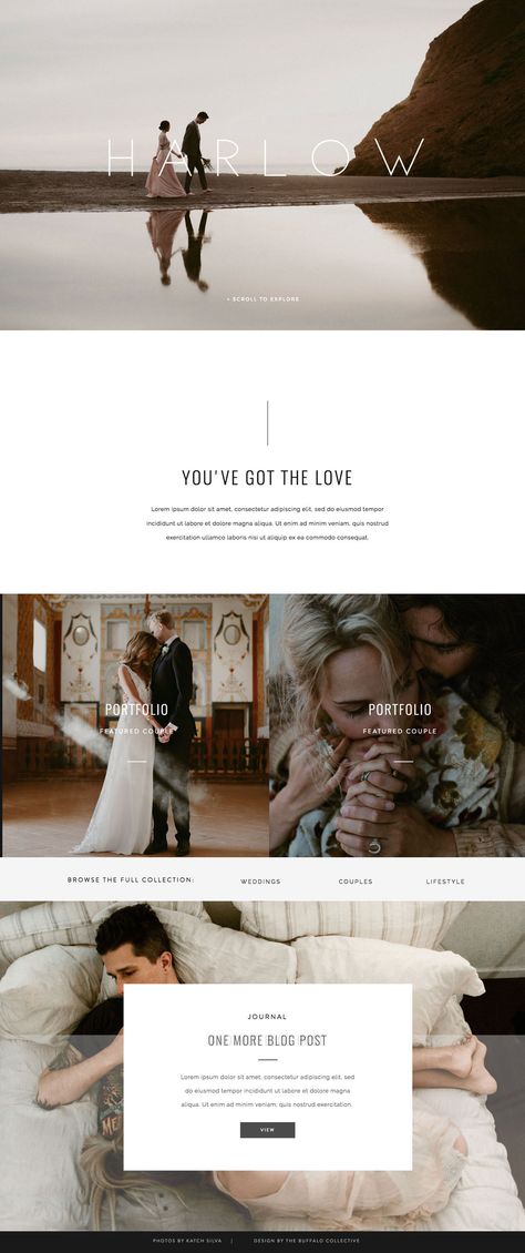 Harlow is a multi-page website built for the modern adventurer photographer. Bold accents, modern fonts to showcase large images and galleries. Harlow was designed by The Buffalo Collective for Showit. Blogging Templates, Webdesign Portfolio, 블로그 디자인, Wedding Web, Photography Website Templates, Photography Website Design, Webdesign Inspiration, Photographer Website, Diy Website