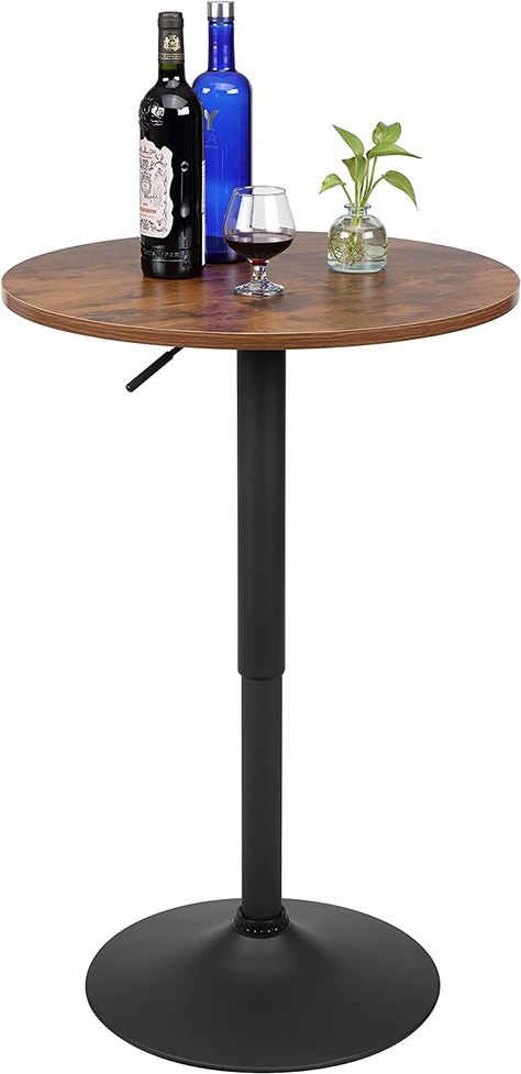 Amazon.com: Finnhomy 23.6inches Round Cocktail Bar Table with Metal Base, Tall Bistro Pub Table, Adjustable 27.9''-36.2'' Counter Bar Height for Kitchen, Dining Room, Living Room, Easy Assembly, Rustic Brown : Patio, Lawn & Garden Cocktail Bar Table, Table With Metal Base, Bar Counter Design, Round Bar Table, Standing Table, Wooden Counter, Vintage Industrial Style, Wooden Table Top, Tall Table