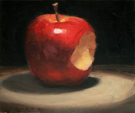 Bitten Apple- Scott Conary Beginning Painting, Yagami Light, Apple Painting, Food Sketch, His Dark Materials, Light Yagami, Fruit Painting, Fruit Art, Sumi E