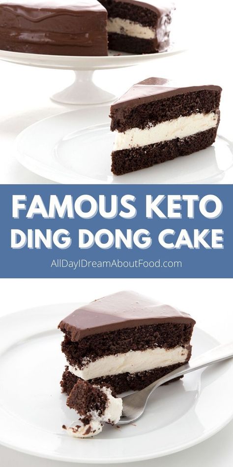 Keto Ding Dong Cake Recipe, Keto Chocolate Pudding Cake, Keto Ding Dong Cake, Easy Keto Cake Recipes, Keto Layer Cake, Keto Cakes Recipes, 0 Carb Desserts, Keto Birthday Cake Recipes, Low Carb Cake Recipes