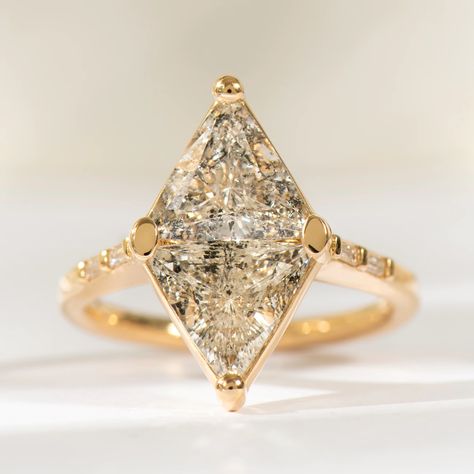 3ct Rhombus Engagement Ring with Speckled Gray Diamonds - OOAK – ARTEMER Rhombus Diamond Ring, Rhombus Cut Engagement Ring, Rhombus Engagement Ring Gold, Wdding Ring, Rhombus Engagement Ring, Trillion Cut Engagement Ring, Signet Engagement Rings, Dream Character, Geometric Engagement Ring