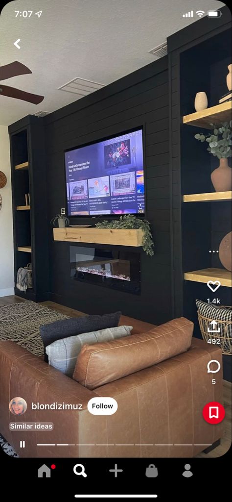 Built In Electric Fireplace, Living Room Built Ins, Build A Fireplace, Fireplace Entertainment Center, Living Tv, Basement Living Rooms, Fireplace Entertainment, Fireplace Built Ins, Living Room Decor Fireplace