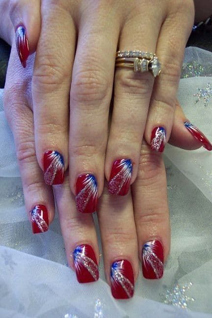 Seahawks Nails Design, White And Blue Nail, Firework Nail Art, Patriotic Nails Design, Firework Nails, Patriotic Nails, Fourth Of July Nails, Fingernail Designs, Holiday Nail Designs