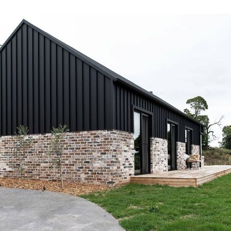 Stratco Sheds, Roof Cladding, Standing Seam Roof, Industrial Sheds, Farm Shed, Building A Garage, Recycled Brick, Contemporary Barn, House Cladding