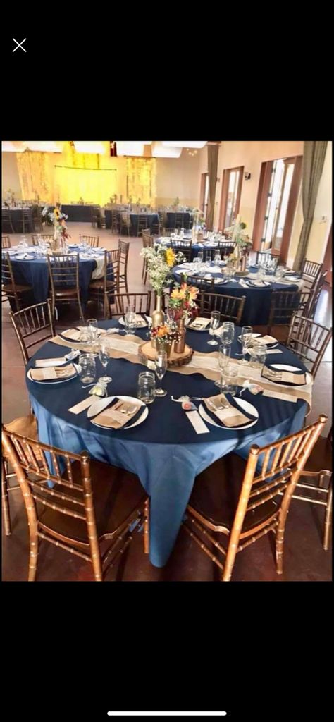 Navy Blue Tablecloth With Gold Runner, Navy And Burlap Table Setting, Navy Blue And Burlap Table Decor, Navy And Burlap Wedding, Navy Blue Table Cloth Wedding, Navy Wedding Table Settings, Navy Tablecloth Wedding, Burlap Table Settings, Burlap Wedding Table