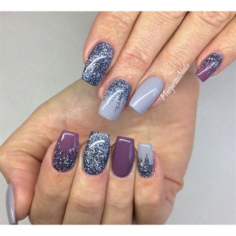 purple ombré Gel Nails Long, Purple Nail Designs, Gray Nails, Nail Designs Glitter, Gel Nail Designs, Birthday Nails, Manicure E Pedicure, Nail Polishes, Purple Nails