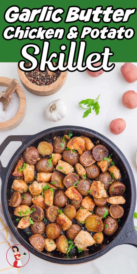 Easy Garlic Butter Chicken, Chicken And Potatoes Skillet, Garlic Butter Chicken And Potatoes, Butter Chicken And Potatoes, Easy Garlic Butter, Potatoes Skillet, Chicken Nachos Recipe, Restless Chipotle, Chow Mein Recipe