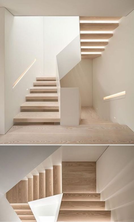 Ideas For Staircase Wall, Architectural Stairs, Ideas For Staircase, Contemporary Renovation, Stairs Lighting, Staircase Design Ideas, White Stairs, Contemporary Stairs, Hidden Lighting