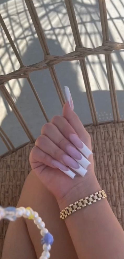 Xl Nails Inspiration, Xl Long Acrylic Nails French Tip, Xl French Tip Nails, Xl Nails Acrylic, Xl Nail Ideas, Smile Nails, Xl Nails, Armani Hotel, Insta Baddie