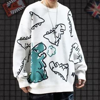 Sweater Dinosaur, Couple Sweaters, Cartoon Sweater, Vintage Dinosaur, Dinosaur Sweater, Dinosaur Cartoon, Streetwear Sweater, Harajuku Sweatshirt, Sweaters Men