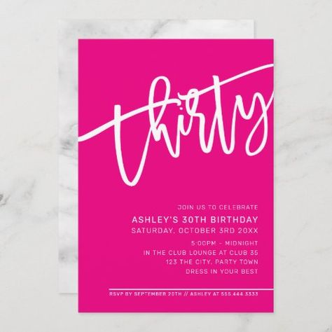 Barbie Invitations, Hot Pink Birthday, Minimalist Birthday, White Invitation, 21st Birthday Invitations, 30th Birthday Party, Barbie Birthday Party, Pink Birthday Party, Mermaid Birthday Invitations