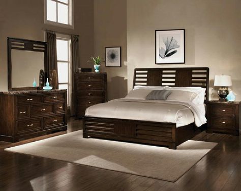 Brown Carpet Bedroom, Man Bedroom Ideas, Dark Brown Bedrooms, Dark Wood Bedroom Furniture, Male Bedroom Ideas, Best Bedroom Paint Colors, Modern Bedroom Colors, Dark Bedroom Furniture, Brown Furniture Bedroom