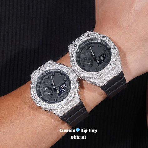 Iced out g shock watch GA2100 vvs moissanite. Both Available now. #icedout #icedoutjewelry #icedoutchain #icedoutwatch #bussdown #customwatch #custompendant #customjewelry #rapperjewelry #hiphopchain #hiphopjewelry #menfashion #cubamchain #tennischain #urbanjewelry #diamondwatch #diamondgrillz #customgrillz #menfashion #finejewelry #ootd #fashion #blackfriday G Shock Watch, Diamond Grillz, Custom Grillz, Rapper Jewelry, Hip Hop Chains, Urban Jewelry, G Shock Watches, Custom Pendants, Hip Hop Jewelry