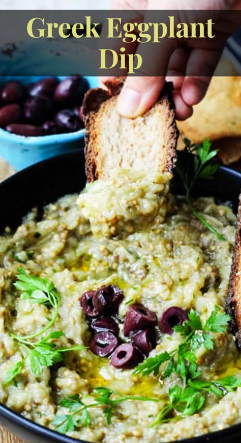 Melitzanosalata Recipe, Greek Eggplant Dip, Greek Eggplant, Eggplant Dip Recipes, Greek Meze, Greek Appetizers, Eggplant Dip, Eggplant Dishes, Roasted Eggplant