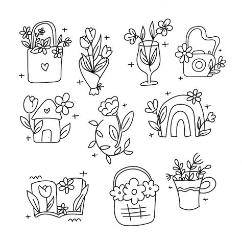 Premium Vector | Aesthetic cute doodle flowers line art handdrawn Flower Doodles Aesthetic, Cute Doodle Flowers, Spring Doodles, March Planner, April Planner, Cute Line Art, Aesthetic Doodles, Flowers Line Art, Floral Doodles