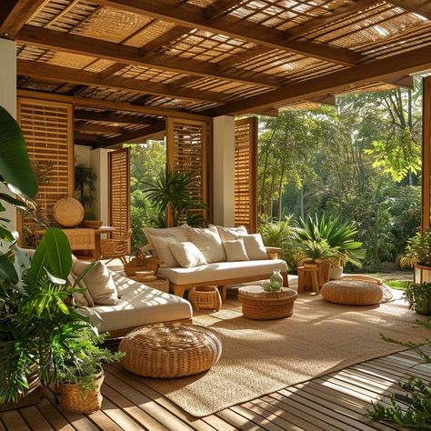 10+ Simple Yet Stunning Veranda Design Ideas for a Cozy Retreat • 333k+ Inspiring Lifestyle Ideas Tropical Design Living Room, Simple Tropical House, Tropical Minimalist House, Lanai Decorating Ideas, Small Patio Makeover, Eco Style Interior, Veranda Ideas, Veranda Design, Bali Style Home