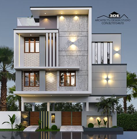 G+2 Elevation Design Indian, G 2 Elevation Design, G 1 Elevation Design, G+1 House Elevation Indian, Front Elevation Designs Modern, Modern Elevation Design, Modern Exterior House, Exterior House Design, Building Front Designs