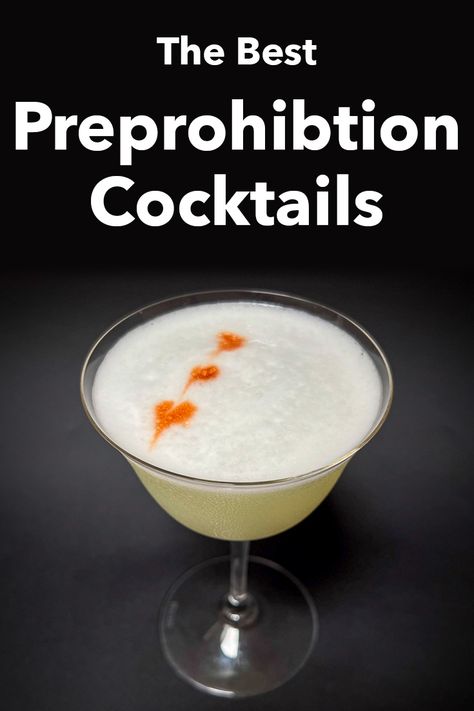 Pinterest image: photo of maraschino liqueur bottle and a mary pickford cocktail with caption reading "The Best Preprohibition Cocktails" Great Gatsby Drinks Cocktails, Speakeasy Drinks Cocktails, 1920s Cocktails, Speakeasy Cocktails, Brooklyn Cocktail, Prohibition Cocktails, Martinez Cocktail, Boulevardier Cocktail, Clover Club Cocktail