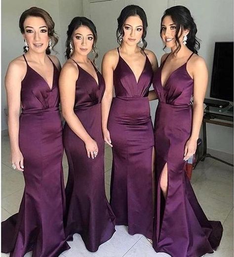 Fitted Bridesmaid Dresses, Dark Purple Bridesmaid Dresses, Satin Mermaid Dress, Mermaid Long Bridesmaid Dresses, Spaghetti Strap Bridesmaids Dresses, Purple Bridesmaid, Mermaid Bridesmaid, Maid Of Honour Dresses, Purple Bridesmaids