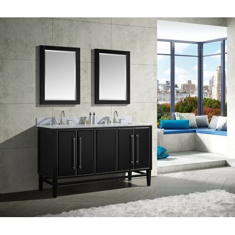 Mercer41 Rison 48" Single Bathroom Vanity Base Only | Wayfair 60" Bathroom Vanity, 60 Inch Vanity, Black Vanity Bathroom, Vanity Set With Mirror, Bathroom Vanity Base, Transitional Bathroom Vanities, Bathroom Vanities For Sale, Vanity Base, Double Bathroom Vanity