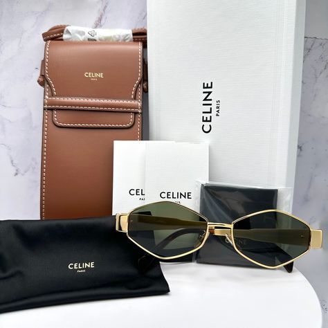 1,500 + Satisfied Customers With Positive Selling Reviews Authenticity Guaranteed 100% Original And Brand New Current Celine Metal Triomphe Collection New Collection - 100% Authentic! Included In Sale: Original Brand Packaging Celine Case, Celine Box, Celine Polish Cloth Item Details: * Brand: Celine * Condition: Brand New Sunglasses - 100% Authentic * Cl40254u 30n * Frame: Gold Metal Color Geometric Hexagon Frame * Manufacturer Color(Frame/Lens): Shiny Endura Gold /Green * Triomphe Logo On Both Sides * From Celine Metal Triomphe Collection * Contrasting Acetate Temple Tips * Unisex Eyewear * Adjustable Nose Pads Celine Logo * Unique Serial Number Etched To Confirm Authenticity * 100% Uva/ Celine Logo, Celine Box, Hexagon Sunglasses, Celine Accessories, Celine Triomphe, Logo Unique, Oval Glasses, Celine Sunglasses, New Sunglasses