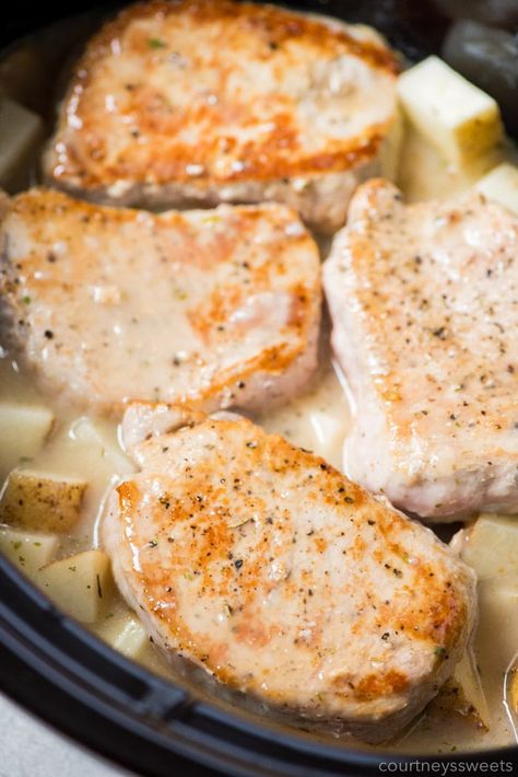 boneless pork chops in crock pot Slow Cooker Pork Chops Recipes, Cooking Boneless Pork Chops, Boneless Pork Chop Recipes, Pork Chop Recipes Crockpot, Pork Chops And Potatoes, Pork Chop Recipes Baked, Pork Chop Dinner, Crockpot Pork Chops, Slow Cooker Pork Chops