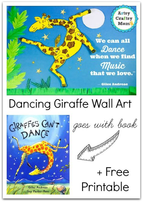 The bestselling Giraffes Can’t Dance now as a Dancing Giraffe Wall Art for your child’s room. Includes free printable craft with quote “We can all dance when we find music that we love.by Giles Andreae Giraffes Cant Dance Activities, Relief Teaching Ideas, Giraffes Cant Dance, Giraffe Crafts, Dance Crafts, Teach Dance, Giraffe Wall Art, Free Printable Crafts, Board Display