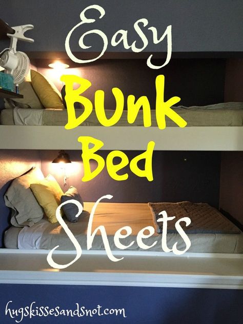 how to make easy bunk bed sheets that will always stay tucked in and making the top bunk not so difficult. Bunk Bedding Ideas, Bunk Bed Bedding Ideas, Bedding For Bunk Beds, Travel Trailer Makeover, Bunk Bed Bedding, Bunk Bed Sheets, Camper Bunk Beds, Rv Bunk Beds, Bedding Hacks